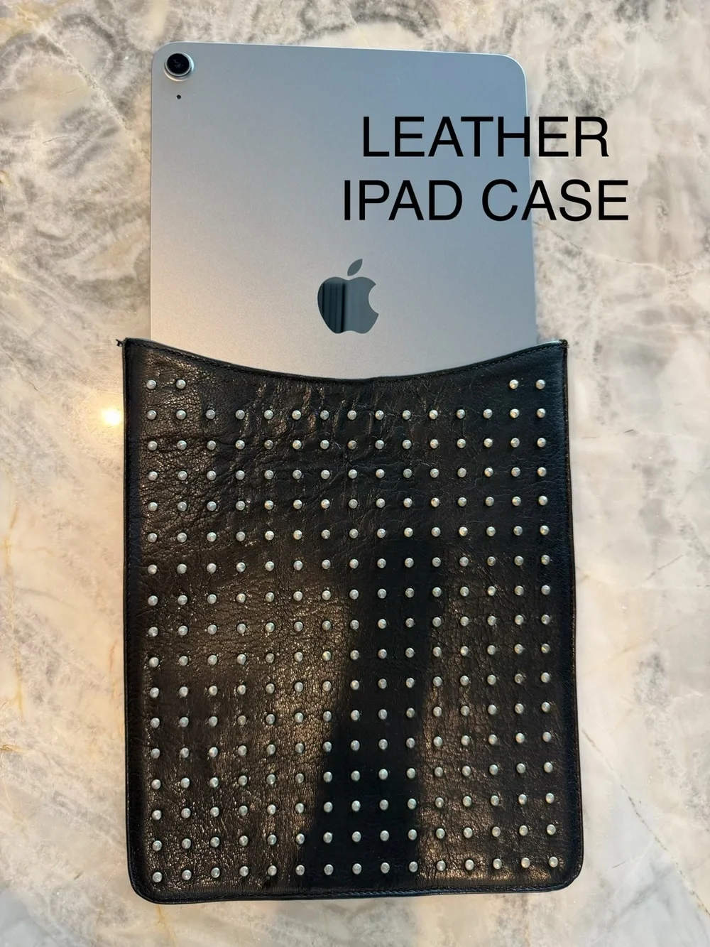 ABAS Black Studded genuine Leather iPad tablet case sleeve